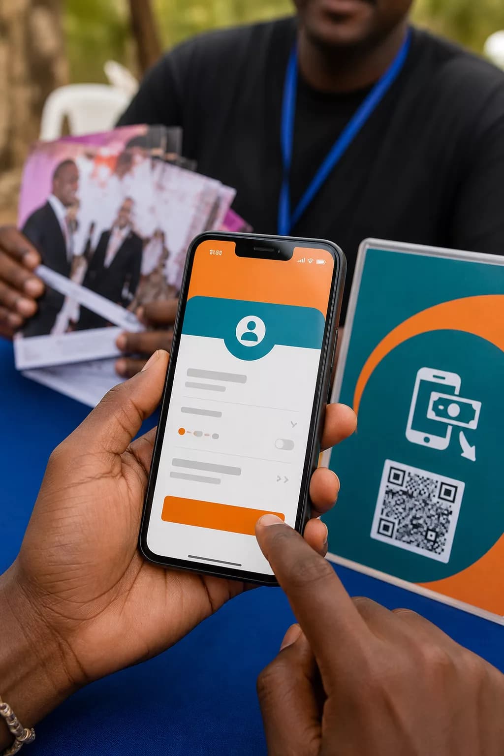 Comparaison visuelle : partage selfie et paiement Mobile Money local