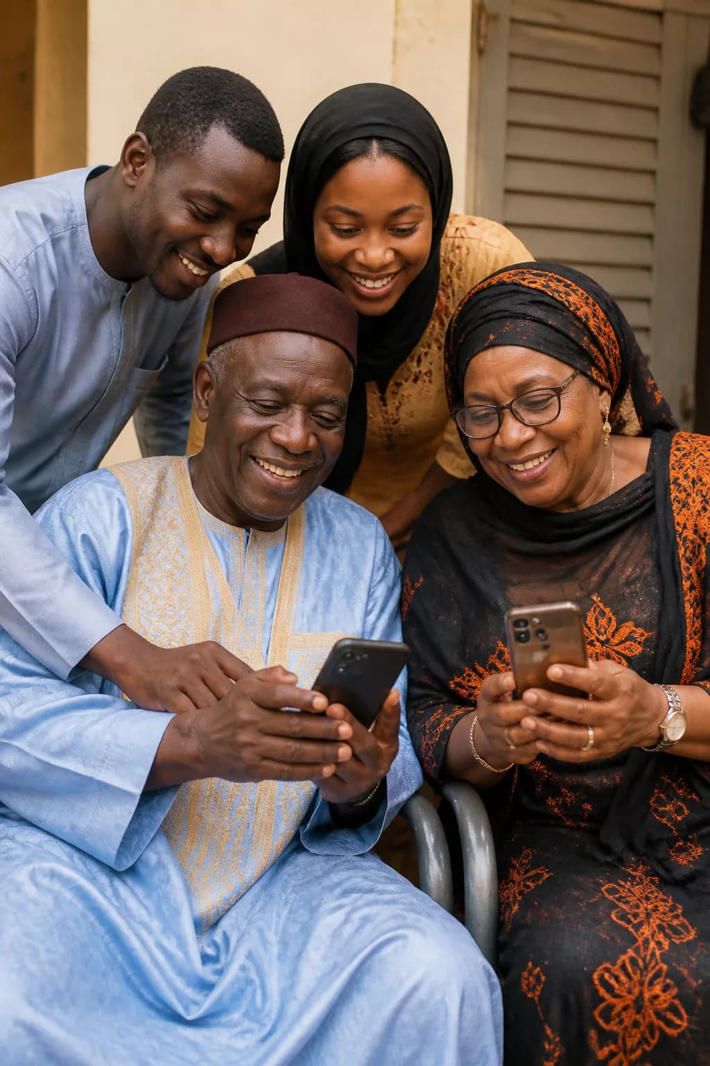 Invité à Bamako consultant ses photos d’événement sur smartphone