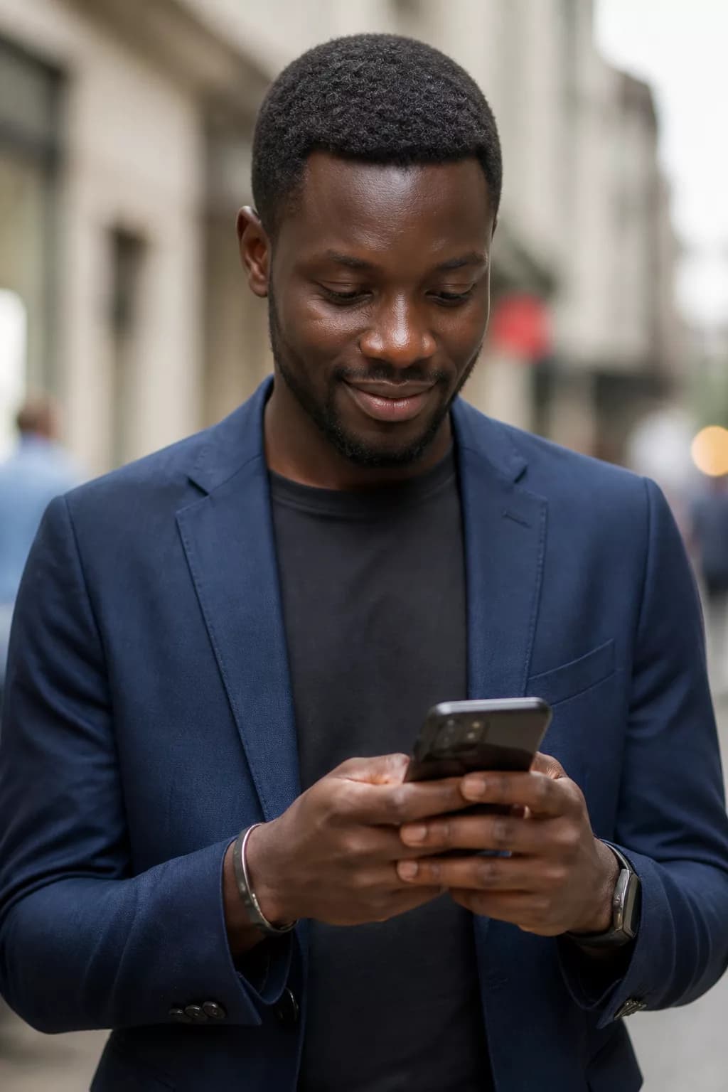 Invité à Dakar consultant ses photos d’événement sur smartphone