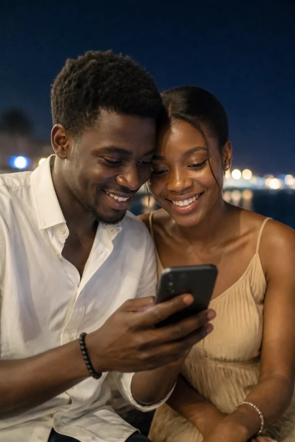 Invité à Lomé consultant ses photos d’événement sur smartphone